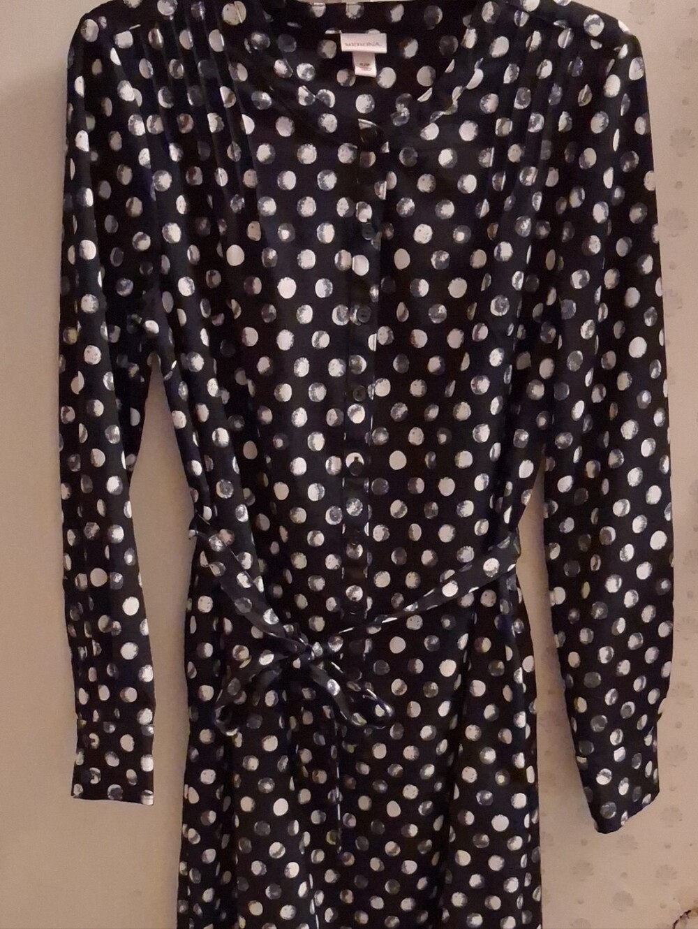 Merona Black Polka Dot Long Sleeve Belted Shirt Dress